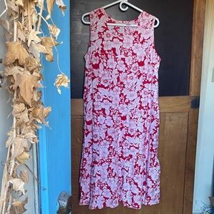 Indian Cotton Red Hibiscus Printed Dress with Pockets